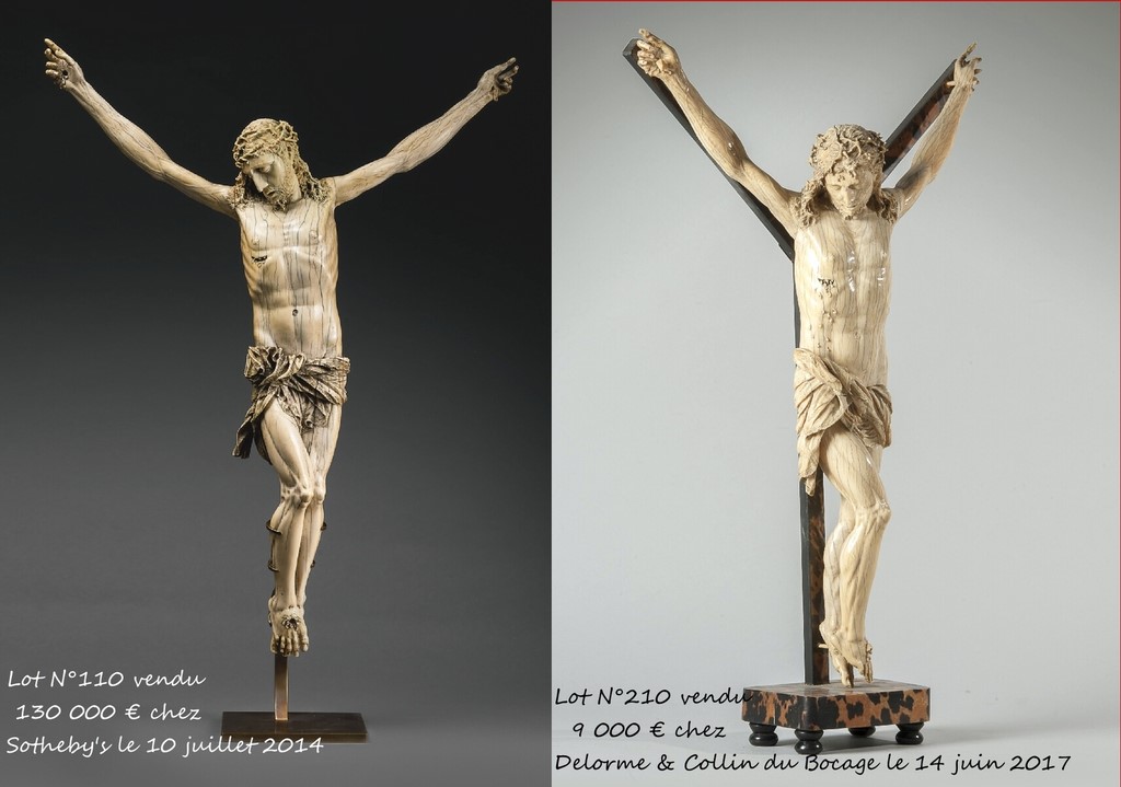 CHRIST en croix en ivoire sculpté en ronde-bosse Probablement Espagne, fin du XVIIe siècle