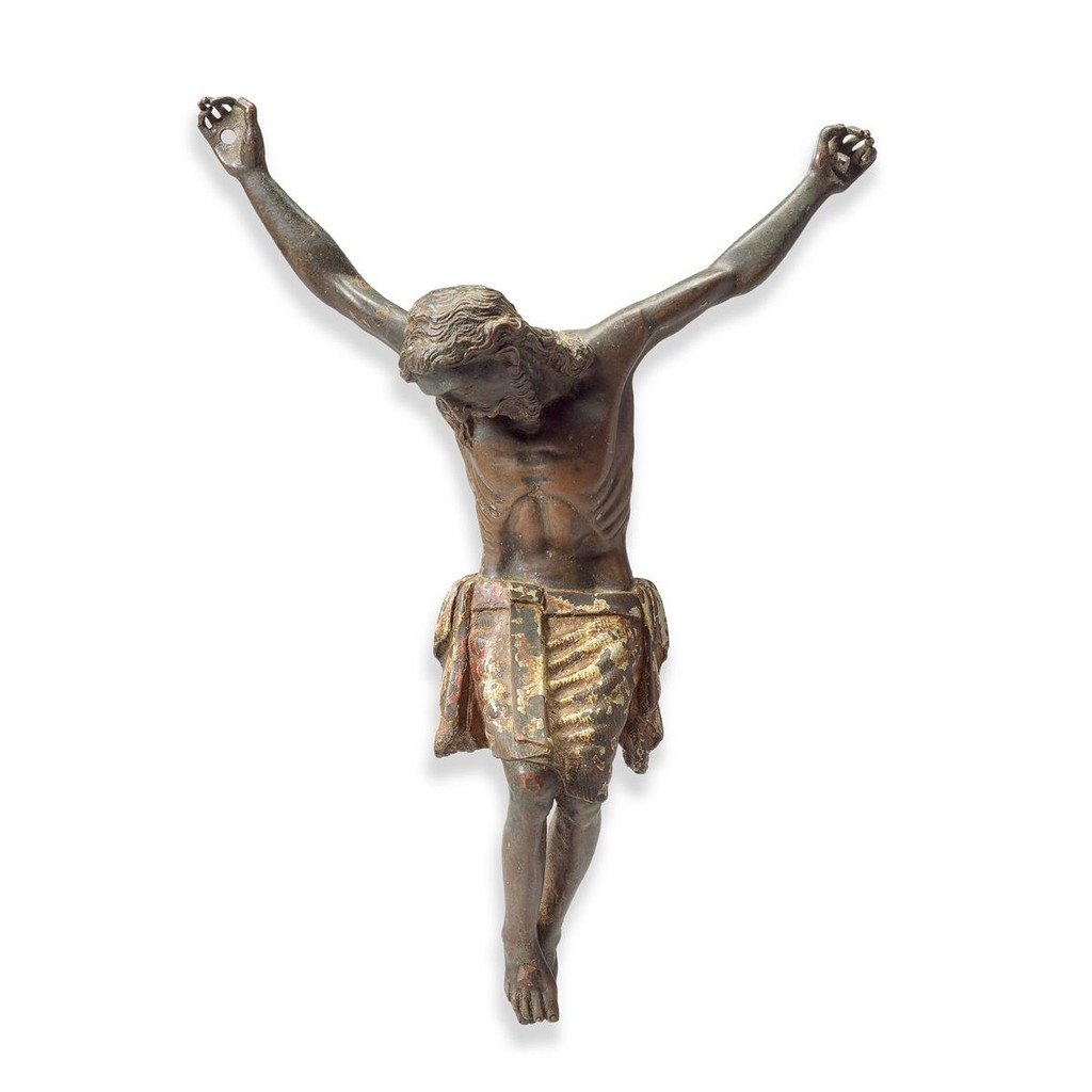 A partially painted bronze Corpus Christi Cristo Morto South German or North Italian 14th-15th century Front
