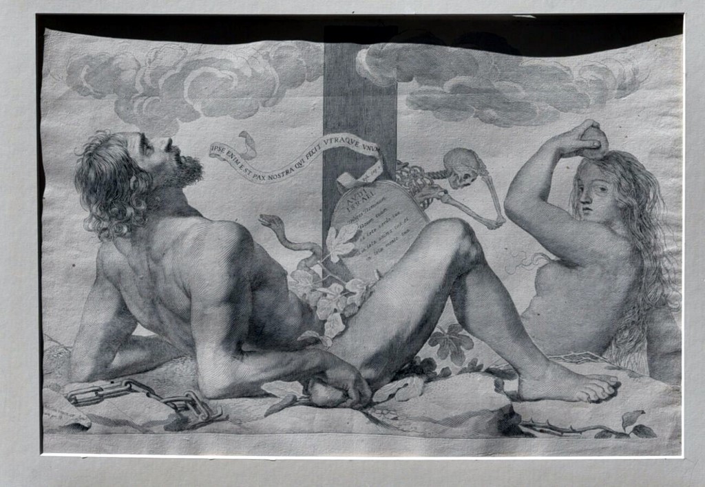 MELLAN Claude 1601 1688 Adam et Eve au pied du Christ en croix Bas de Gravure