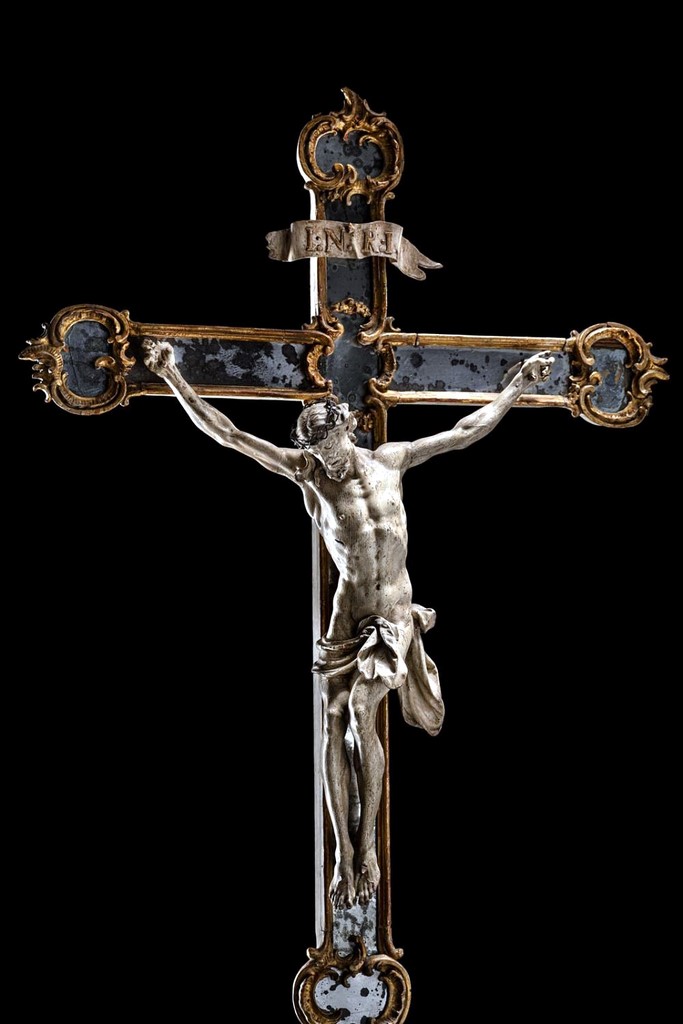 An extraordinary giltwood Rococo crucifix