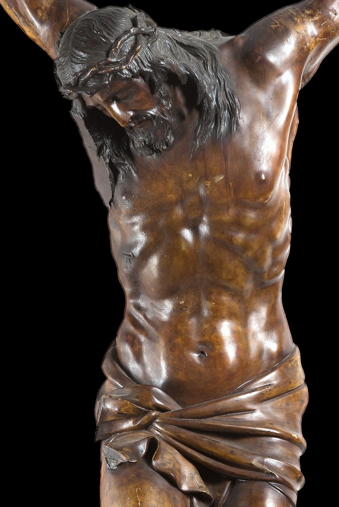 Arte del secolo XIX Cristo crocifisso scultura in legno laccato in policromia Torso