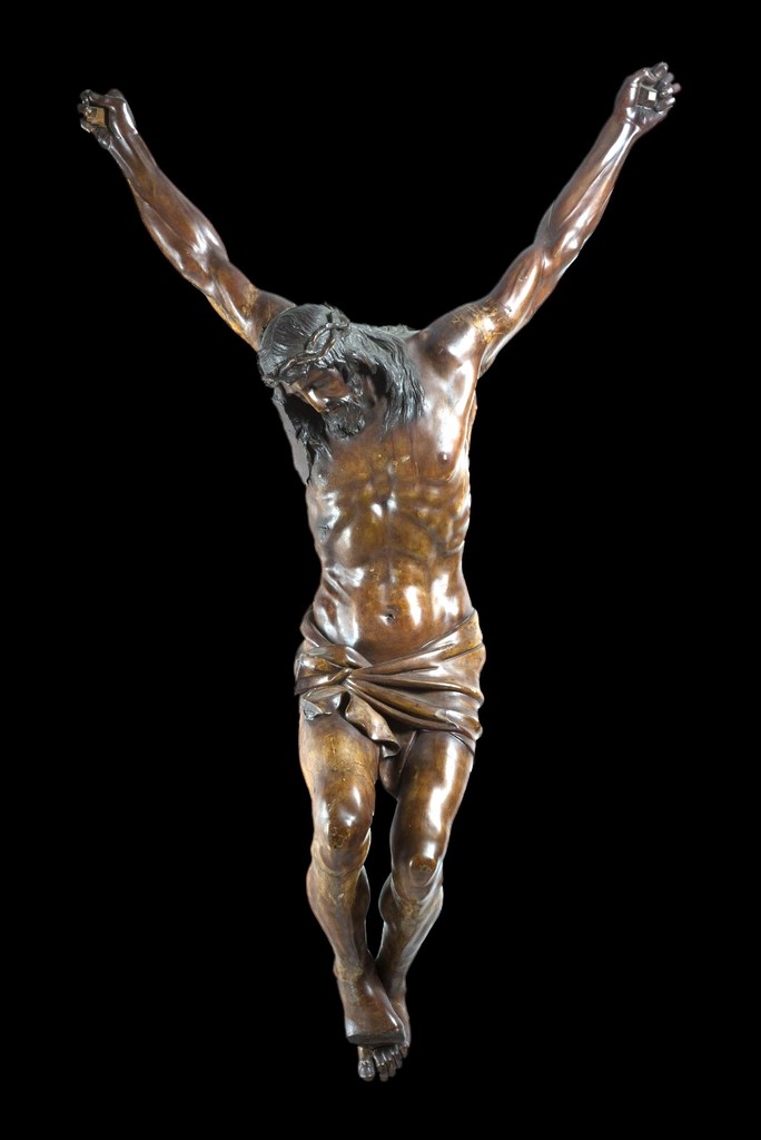 Arte del secolo XIX Cristo crocifisso scultura in legno laccato in policromia