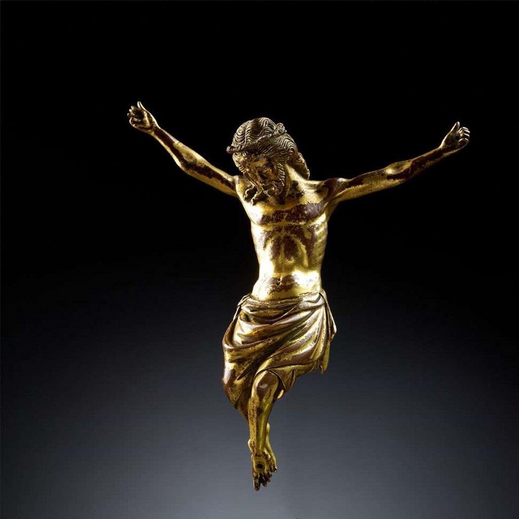 "Crucified Christ" in gilt bronze, possibly France 14th century