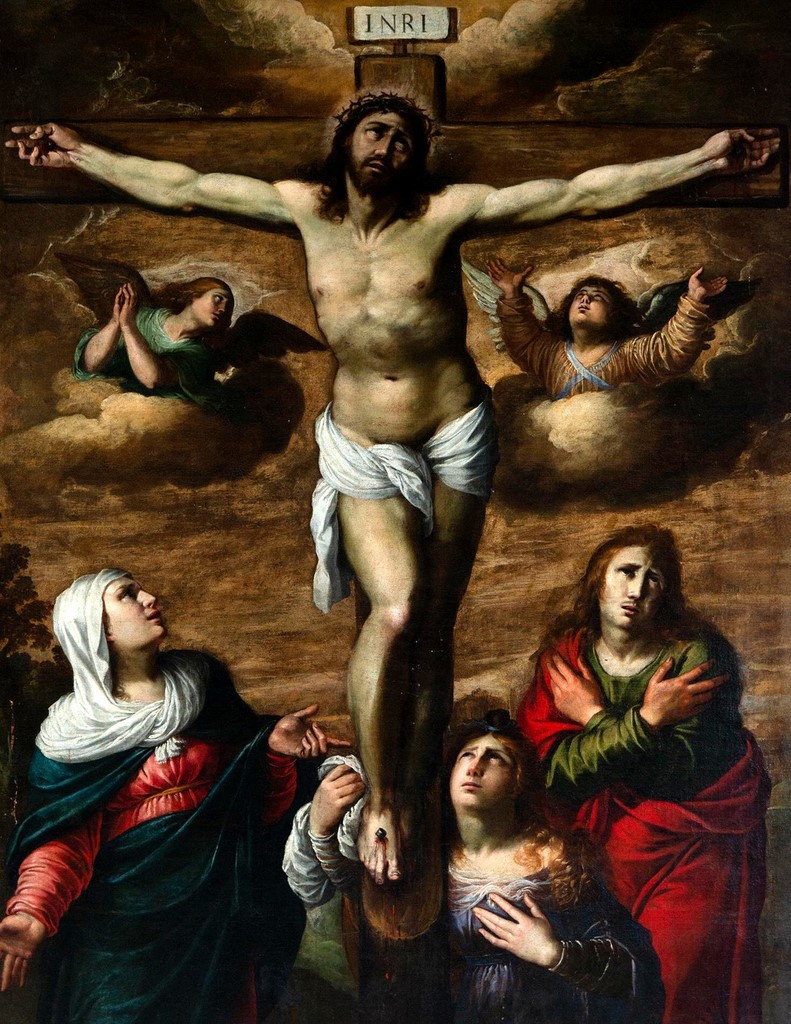 ANNIBALE CARRACCI (1560 Bolonia – 1609 Roma) "CRISTO EN LA CRUZ CON JUAN Y LAS DOS MARÍAS"