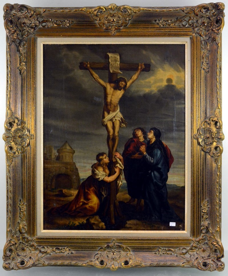 Huile sur toile italienne 18ème Crucifixion salle de Vente ROPS