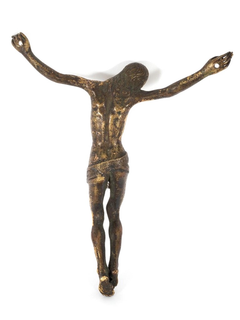 Italian school of the 16th century. Crucified Christ. Sculpture in gilded copper