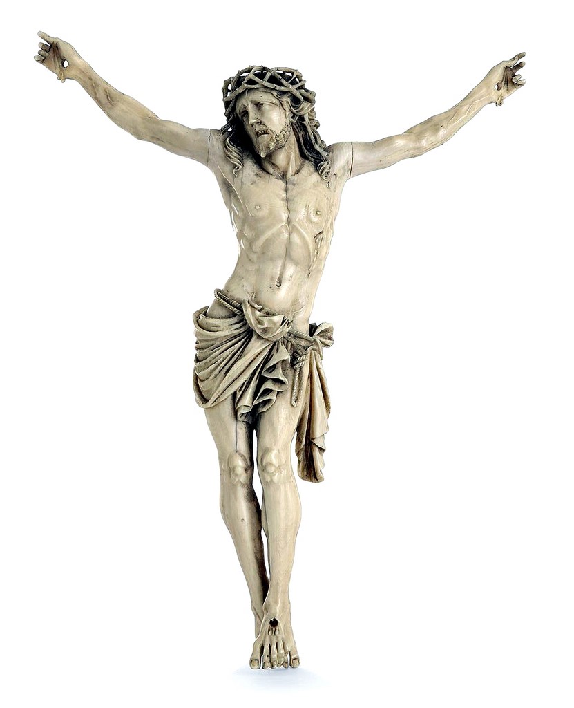 Grand Christ en bronze à fonte creuse France XVe