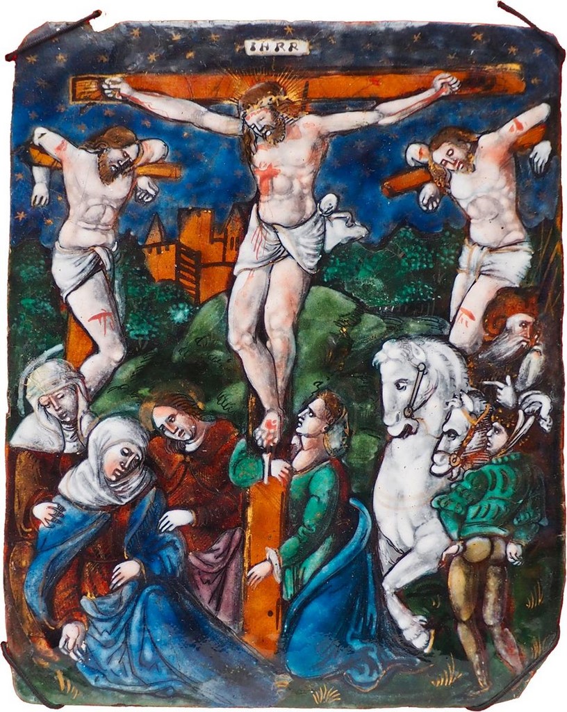 La Crucifixion Plaque rectangulaire émaillée sur cuivre