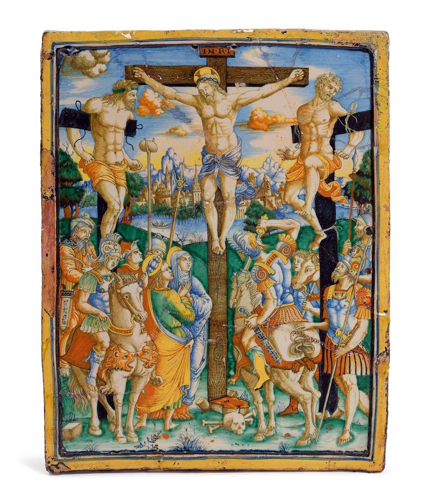 Le Calvaire Plaque en faïence DERUTA atelier de Giacomo MANCINI dit El FRATE