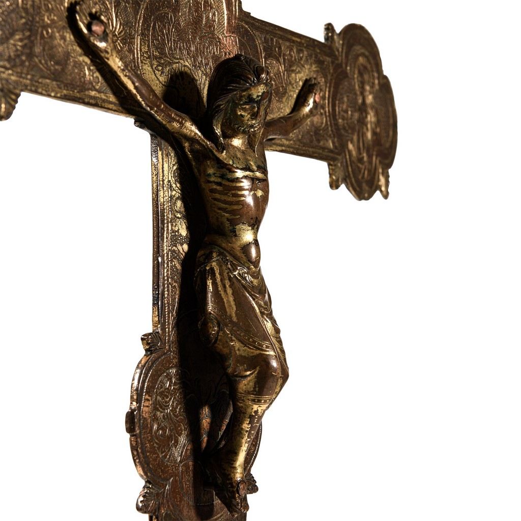 MEDIEVAL GILT BRONZE PROCESSIONAL CROSS