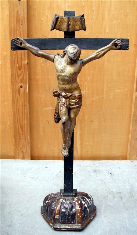 CChrist en croix en bois polychrome Haut 65 cm Accidents