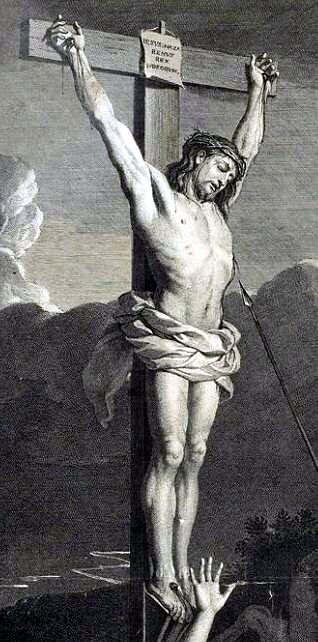 CHRIST EN CROIX GRAVE D'APRES UN TABLEAU DE CHARLES LE BRUN