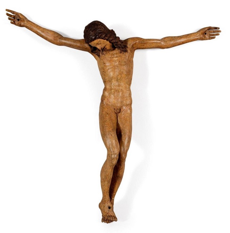 Rare Christ nu en bois sculpté et polychromé