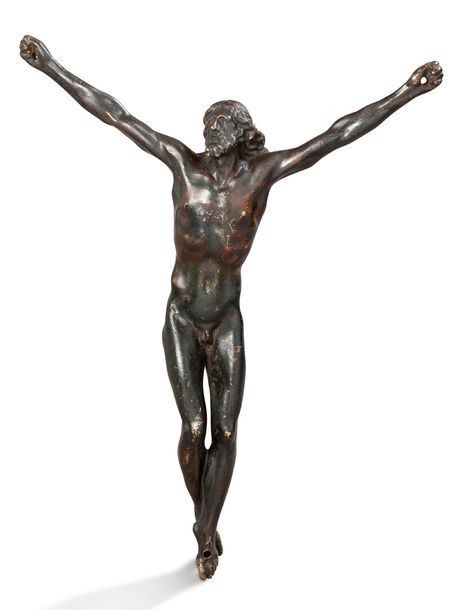 Christ Nu en bronze à patine brune