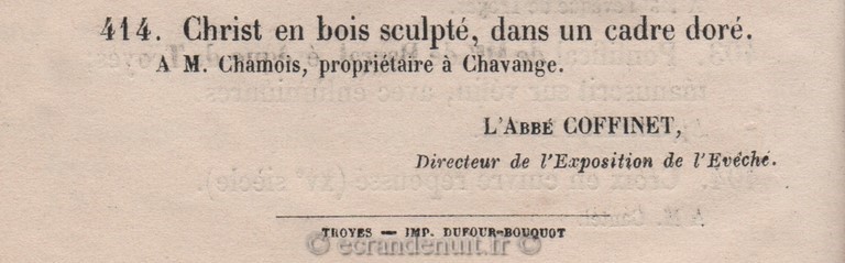 Extrait du Caalogue des Objets d'Art anciens exposés à l'Évéché et au Musée de Troyes le 1er Août 1864