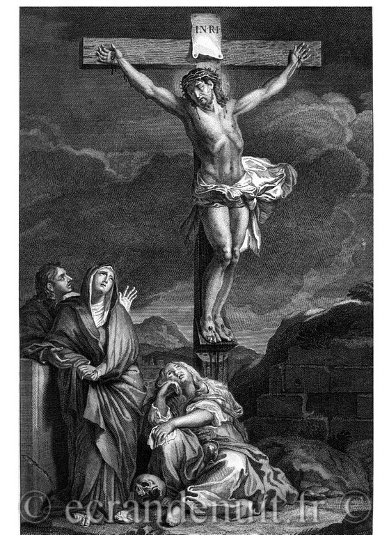 GRAVURE DE LA CRUCIFIXION D'APRES UN TABLEAU DE CHARLES LEBRUN