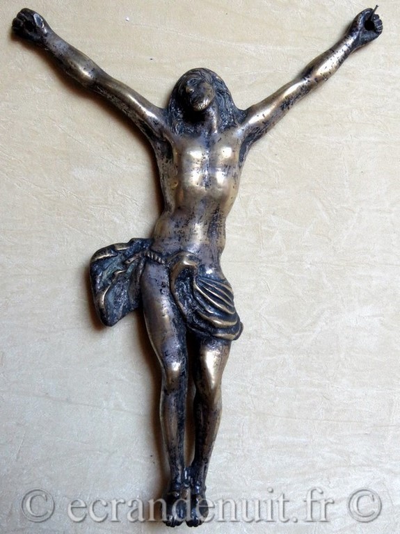 CHRIST EN BRONZE ARGENTE 17E SIECLE BRETON