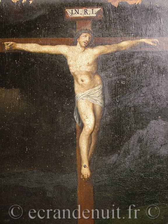 CRUCIFIXION HUILE SUR CUIVRE XVIIE SIECLE