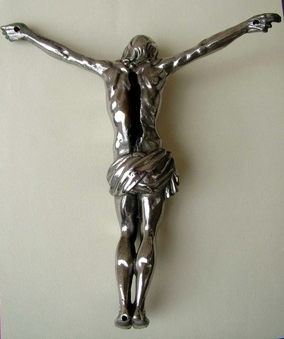 CHRIST EN BRONZE ARGENTE DU 19E SIECLE