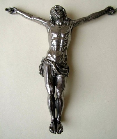 CHRIST EN BRONZE ARGENTE DU 19E SIECLE