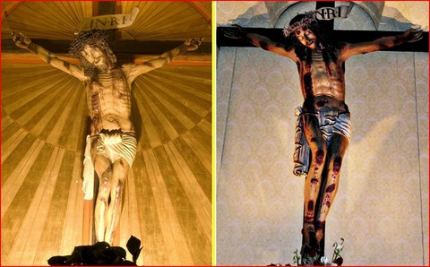 CRUCIFIX EN BOIS POLYCHROME DE FRA UMILE DA PETRALIA - CUTRO - CALTAGIRONE