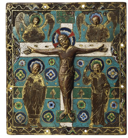 Important plaque en émail champlevé représentant la Crucifixion
