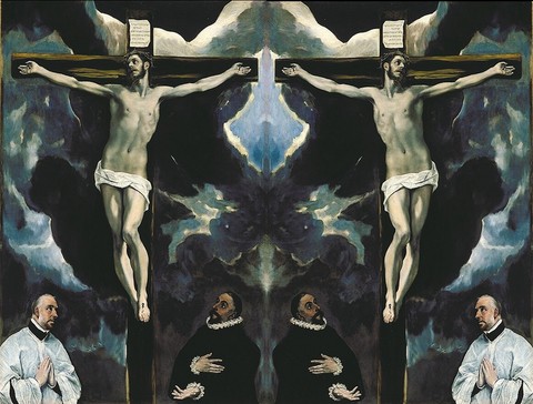 EL GRECO Le Christ en Croix entre deux donateurs