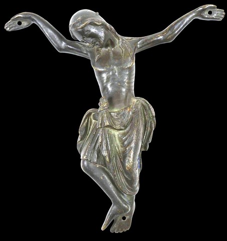Christ en bronze à patine sombre fonte creuse