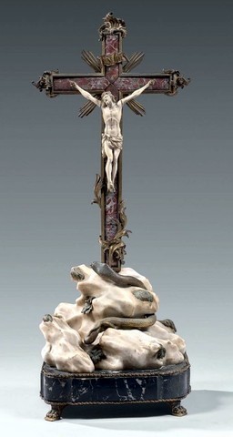 Attribué à Giuseppe VALADIER Rare groupe en bronze ciselé et doré, jaspe et marbres blanc de Carrare et brèche noire