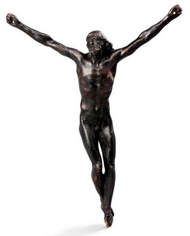 Christ nu en bronze à patine brune