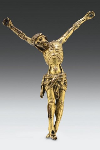 Figura di Cristo morto in bronzo fuso, cesellato e dorato, arte tedesca o fiamminga XV secolo