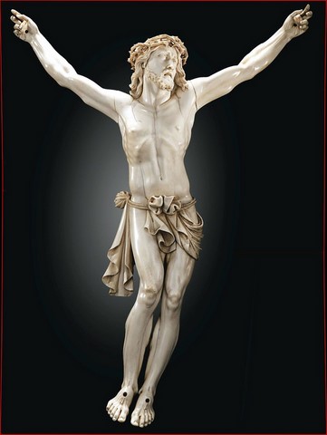 A Franco-Flemish, ivory crucifix, signed and dated: ED. Ft. anno. 1665